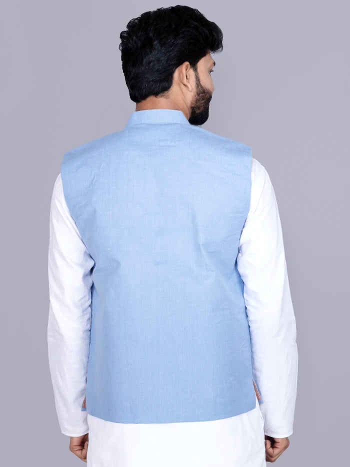 Blue Solid Poly Cotton Modi Jacket