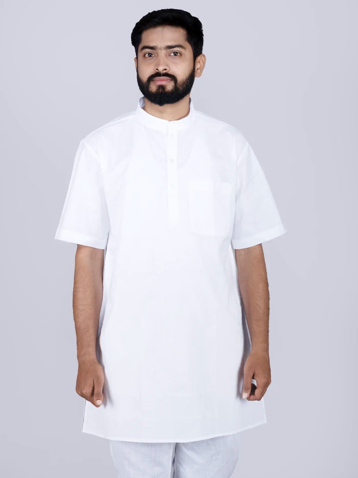 White Solid Handwoven Organic Cotton Men Kurta