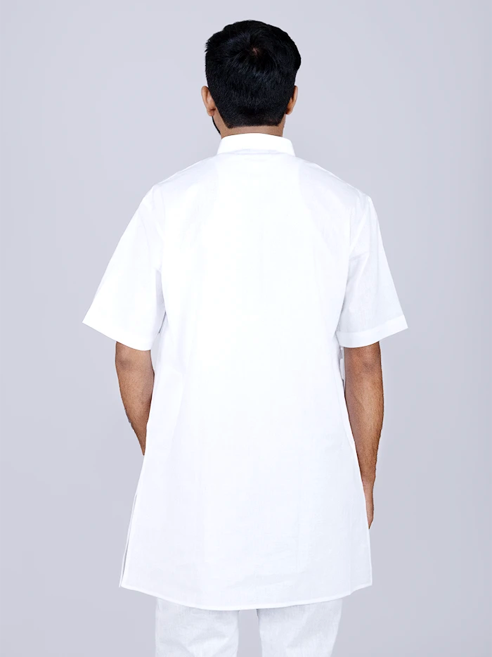 White Solid Handwoven Organic Cotton Men Kurta