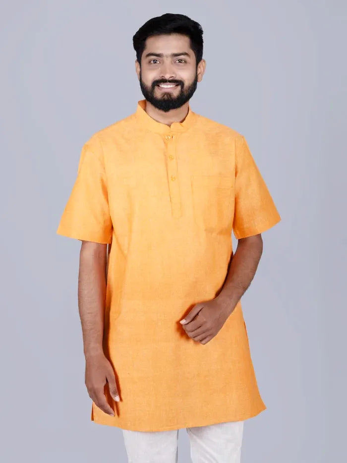 Orange Handwoven Organic Cotton Men Kurta