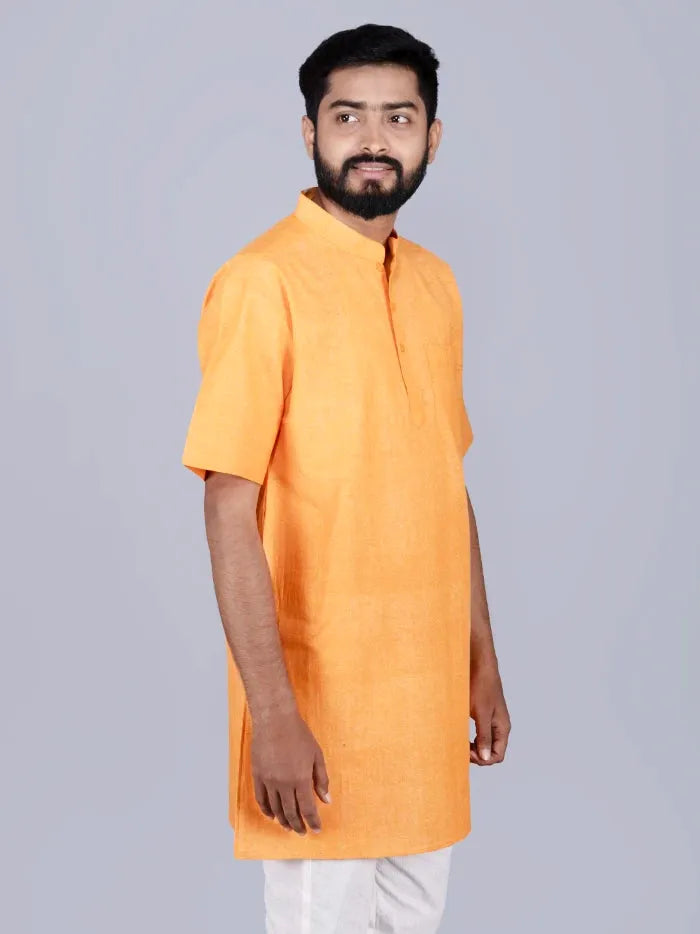 Orange Handwoven Organic Cotton Men Kurta