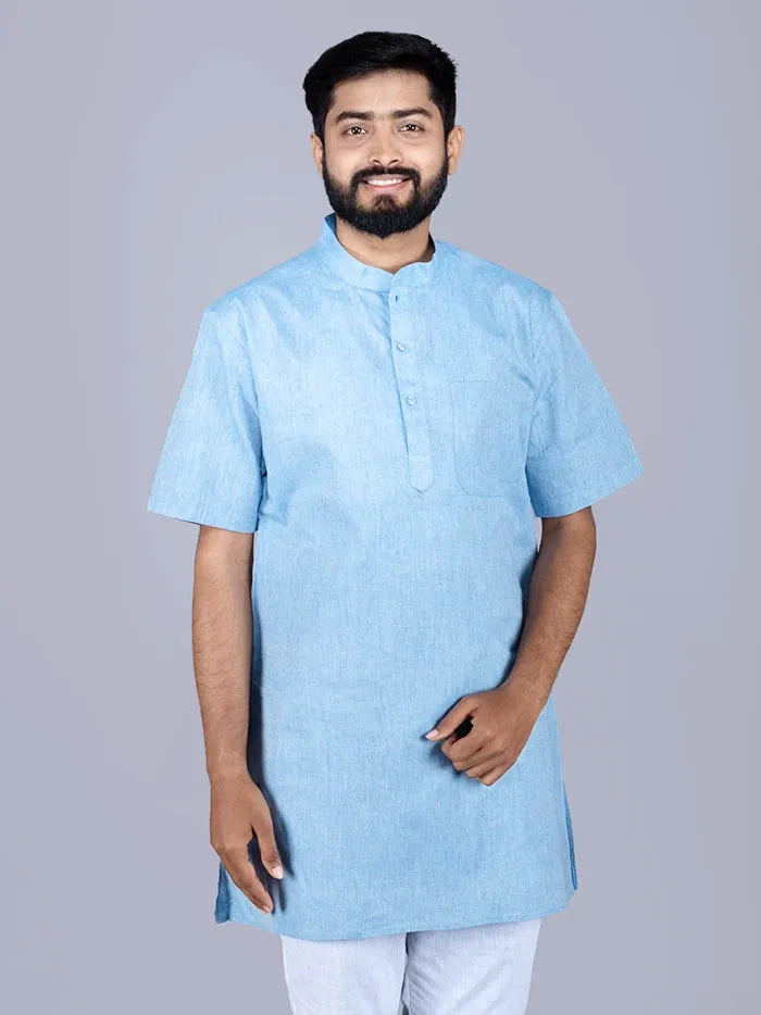 Sky Blue Solid Handwoven Organic Cotton Men Kurta