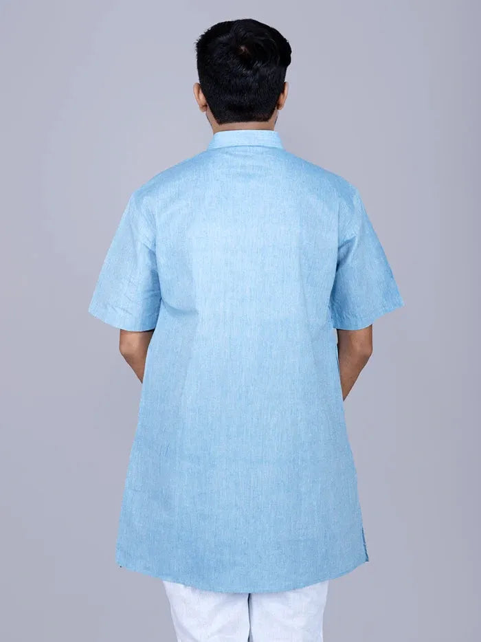 Sky Blue Solid Handwoven Organic Cotton Men Kurta