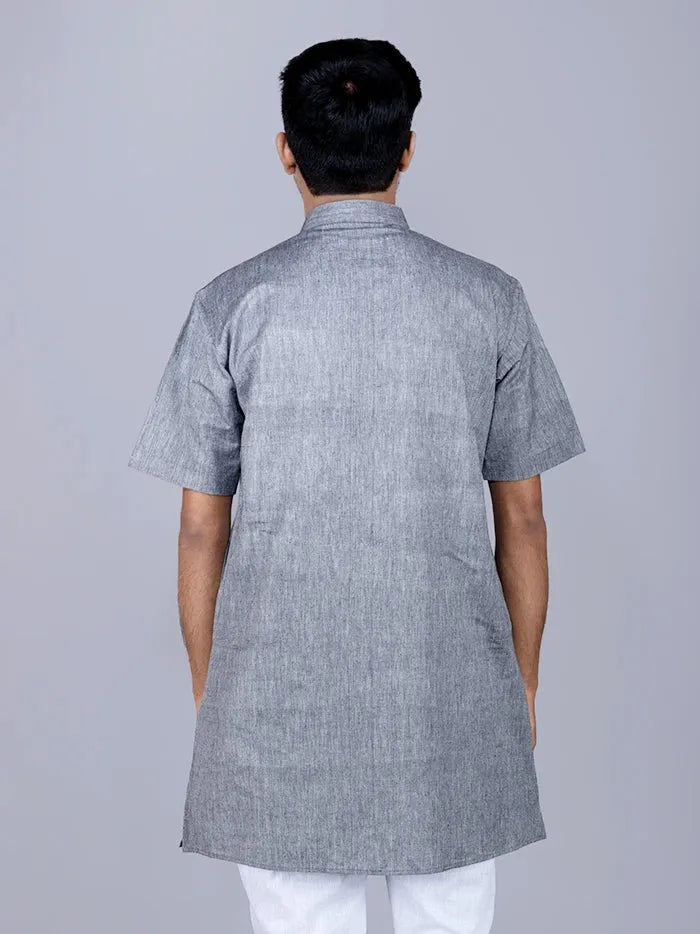 Black Grey Handwoven Organic Cotton Men Kurta