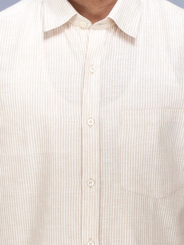 Bisque Handwoven Organic Cotton striped Fitted Men Shirt