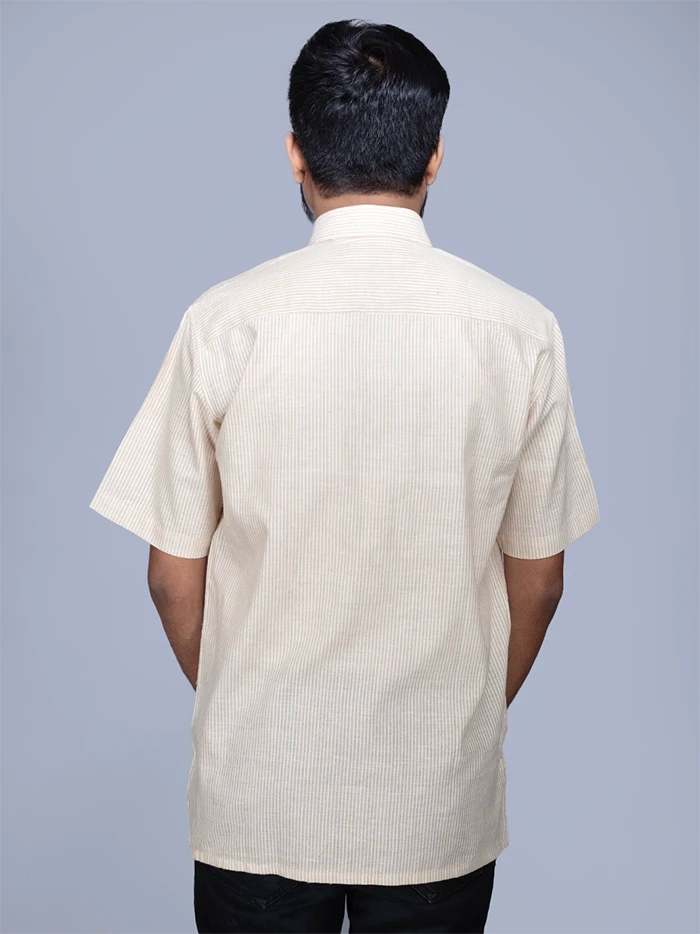 Bisque Handwoven Organic Cotton striped Fitted Men Shirt