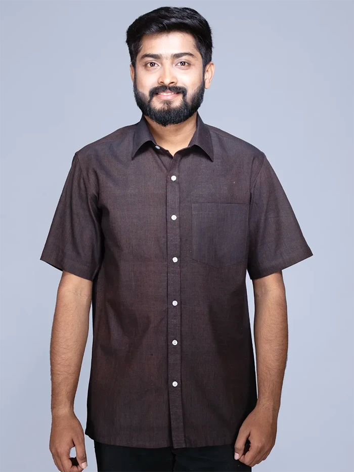 Black Brown Handwoven Organic Cotton Formal Men Shirt