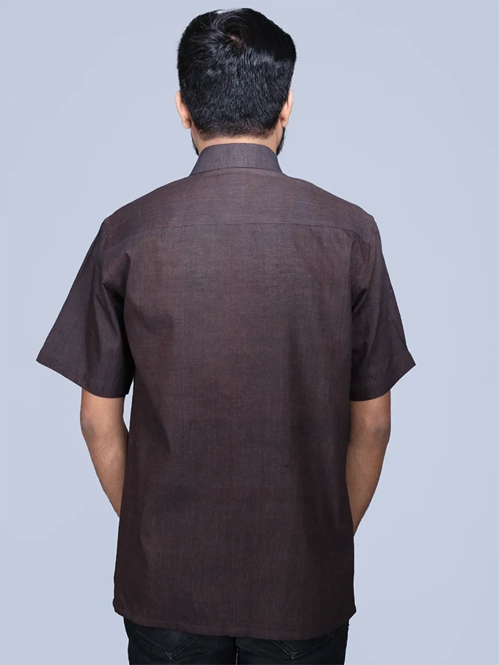 Black Brown Handwoven Organic Cotton Formal Men Shirt