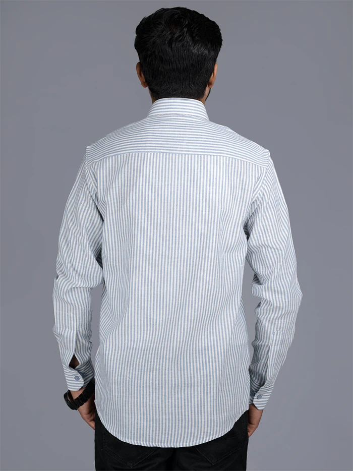 Handwoven Sky Blue Striped Cotton Men Shirt