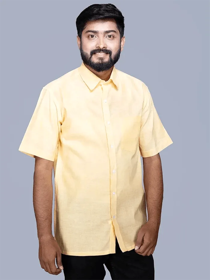 Light Yellow Handwoven Organic Cotton Formal Men Shirt