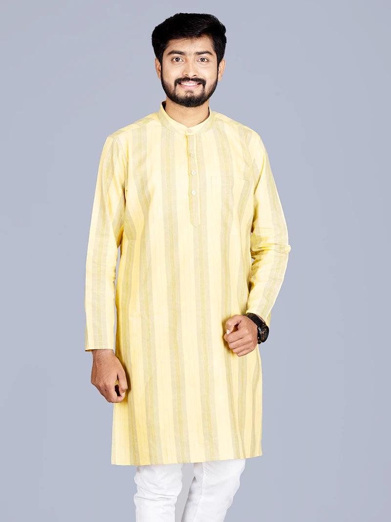 Handwoven Striped Men Khadi Cotton Kurta