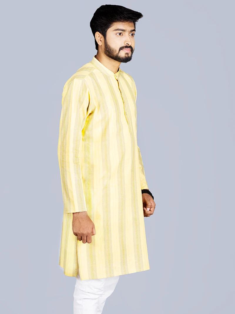 Handwoven Striped Men Khadi Cotton Kurta