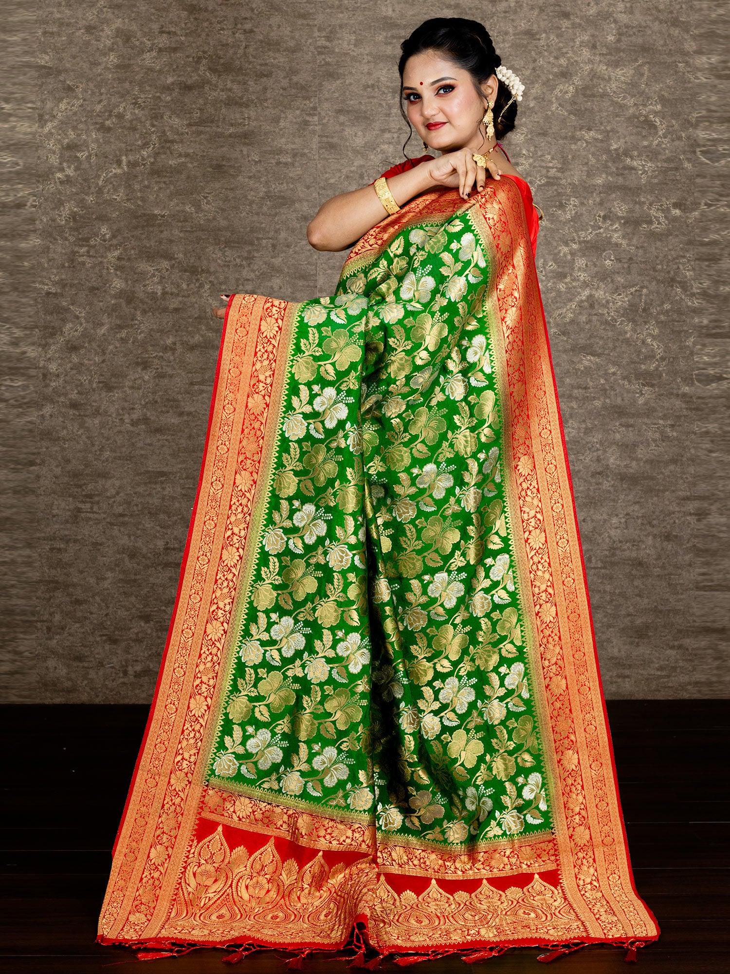 Elegant Green Allover Organza Silk Saree - WeaversIndia