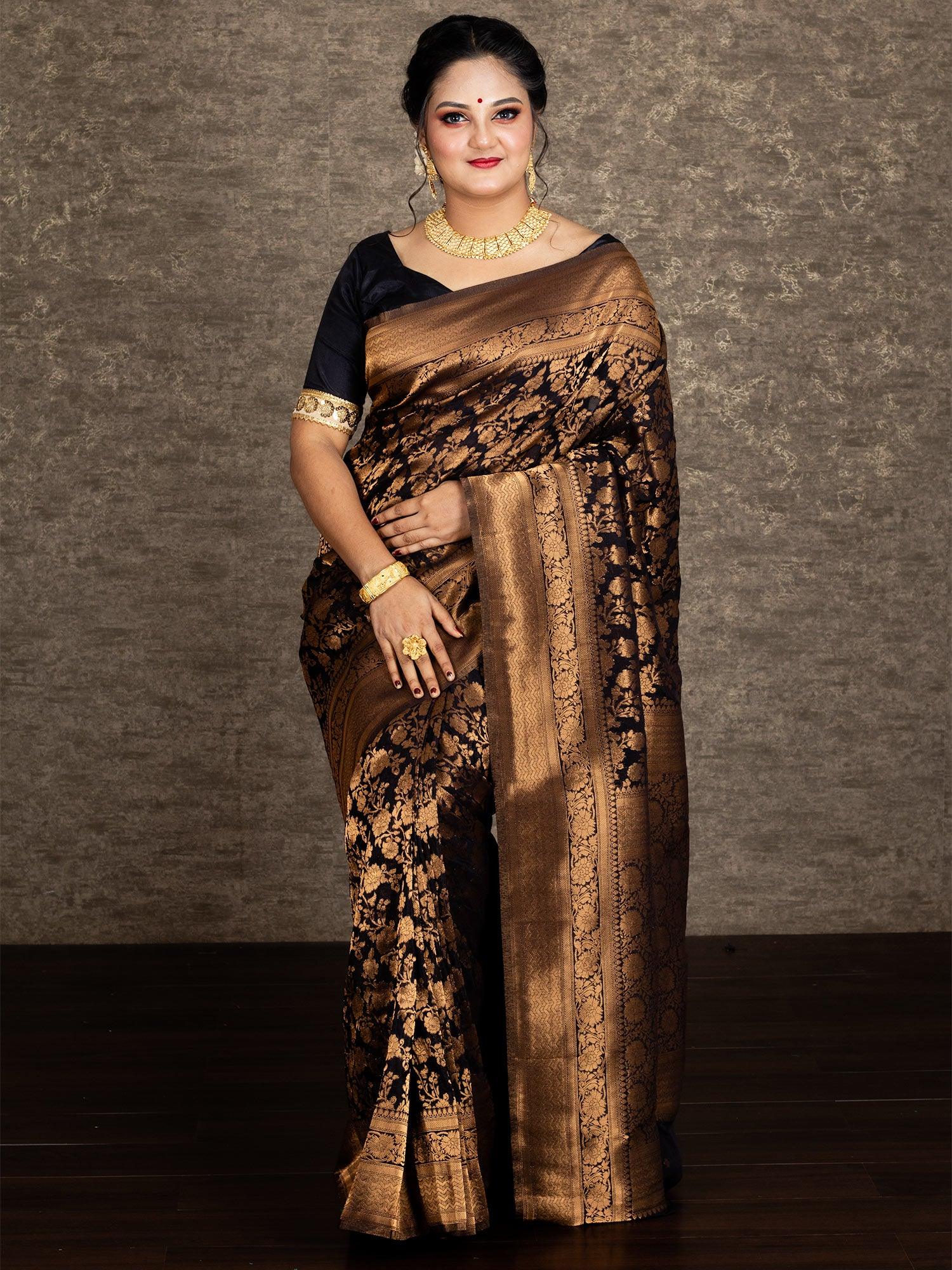 Elegant Black Allover Organza Silk Saree - WeaversIndia