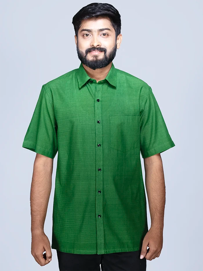 Green Handwoven Organic Cotton Formal Men Shirt