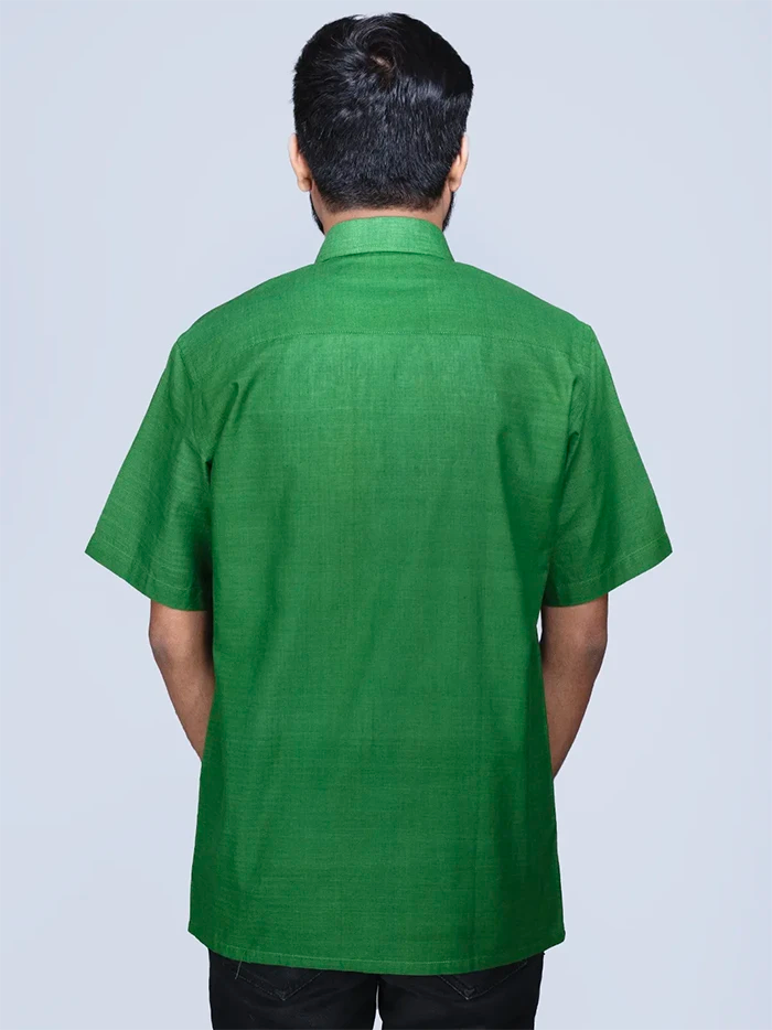 Green Handwoven Organic Cotton Formal Men Shirt