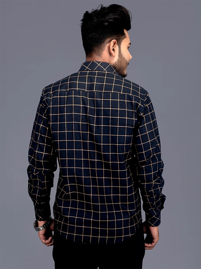 Handwoven Organic Cotton Black Checks Fitted Men Shirt