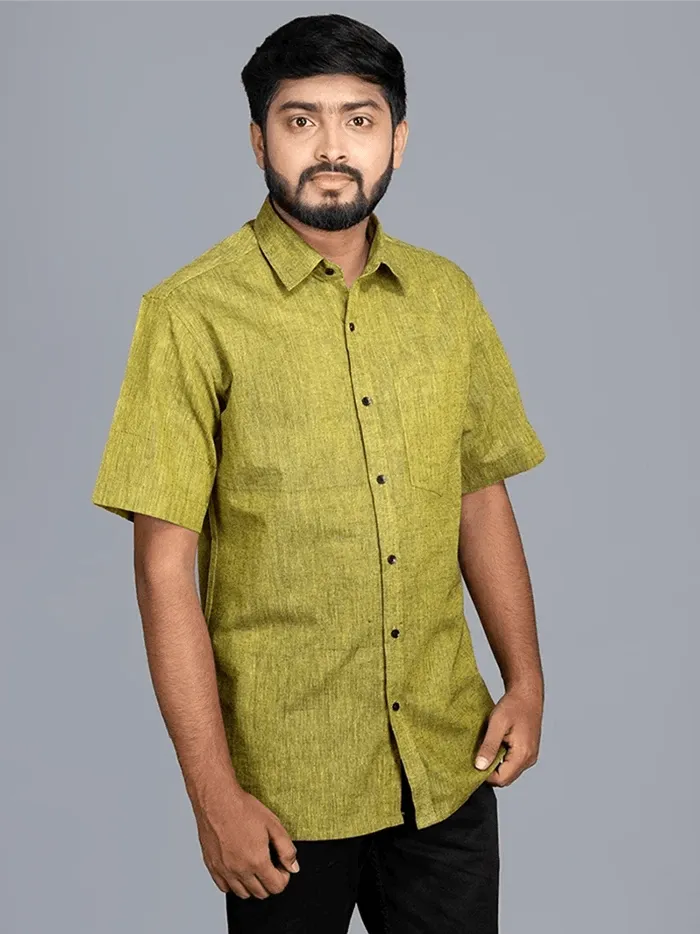 Green Handwoven Organic Cotton Formal Men Shirt