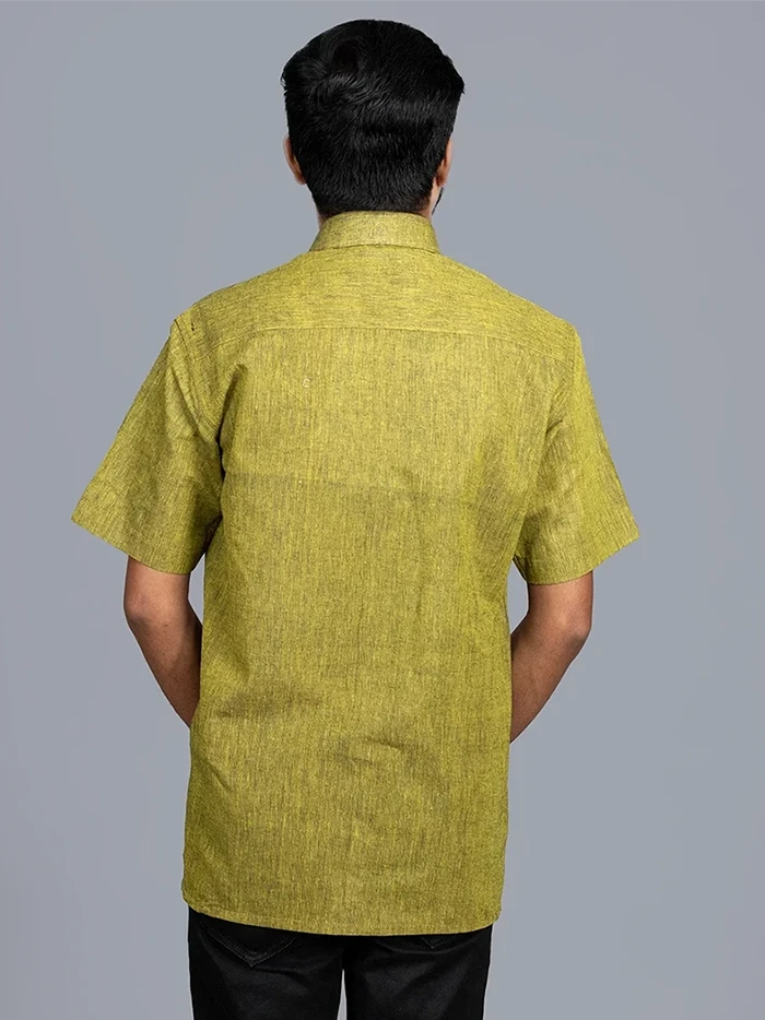 Green Handwoven Organic Cotton Formal Men Shirt