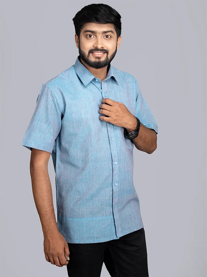 Sky Blue Handwoven Organic Cotton Formal Men Shirt