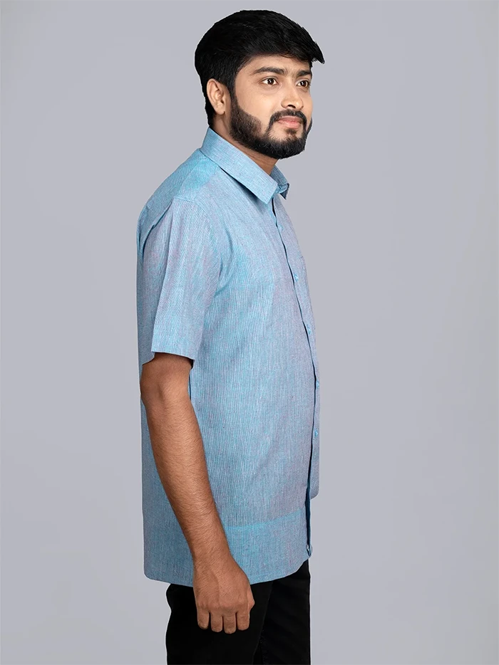 Sky Blue Handwoven Organic Cotton Formal Men Shirt