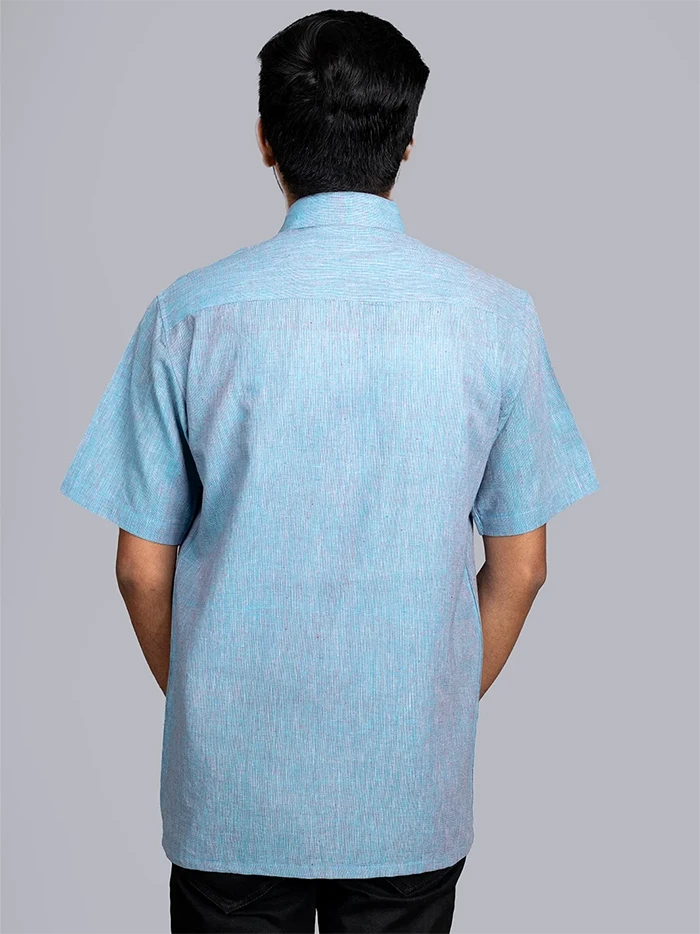 Sky Blue Handwoven Organic Cotton Formal Men Shirt