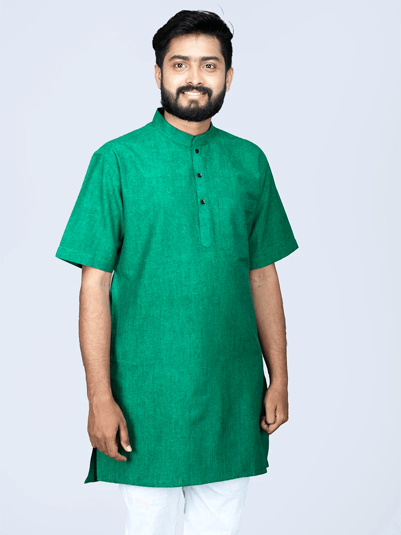 Duel Tone Handwoven Organic Cotton Men Kurta - WeaversIndia