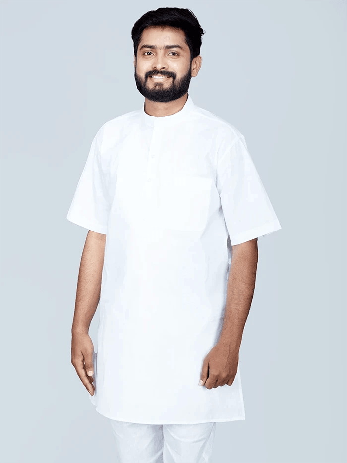 White Solid Handwoven Organic Cotton Men Kurta