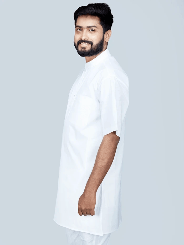 White Solid Handwoven Organic Cotton Men Kurta