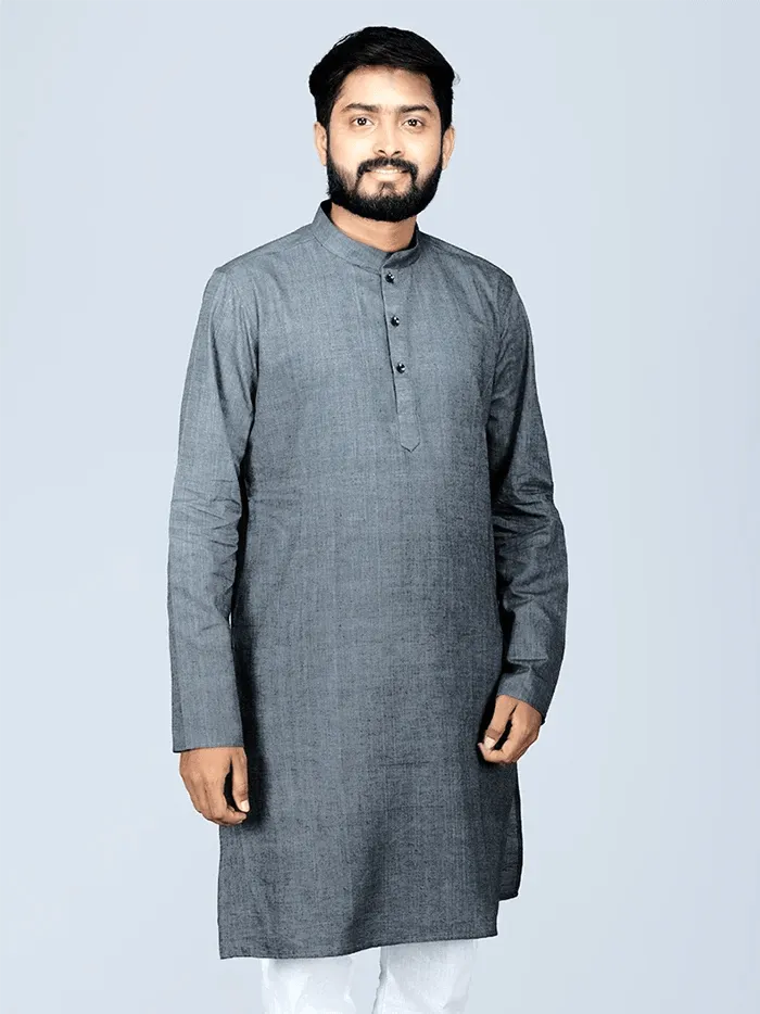 Black Grey Handwoven Organic Cotton Men Kurta