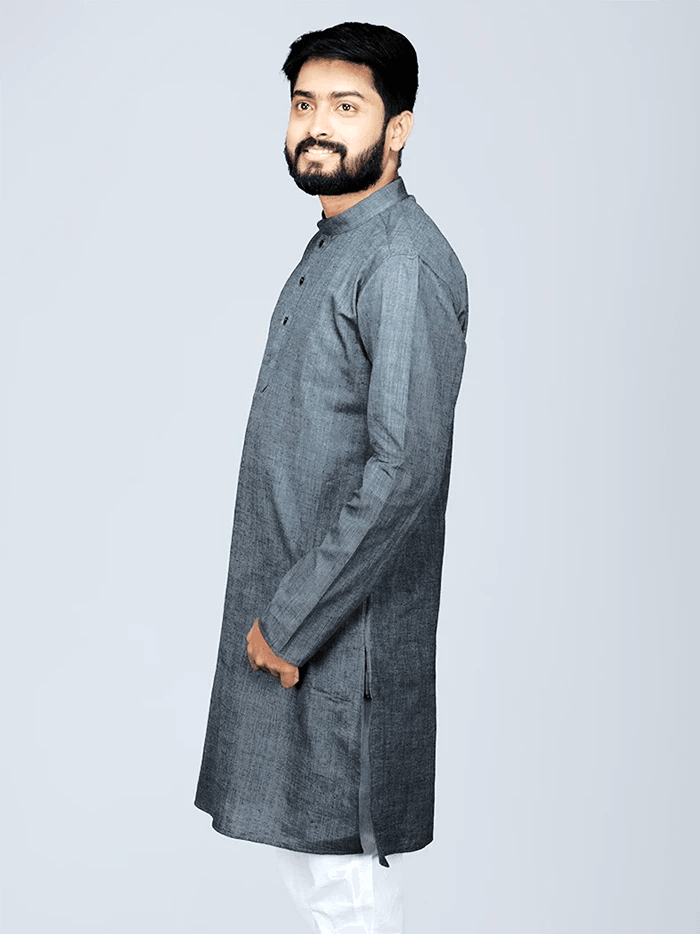 Black Grey Handwoven Organic Cotton Men Kurta