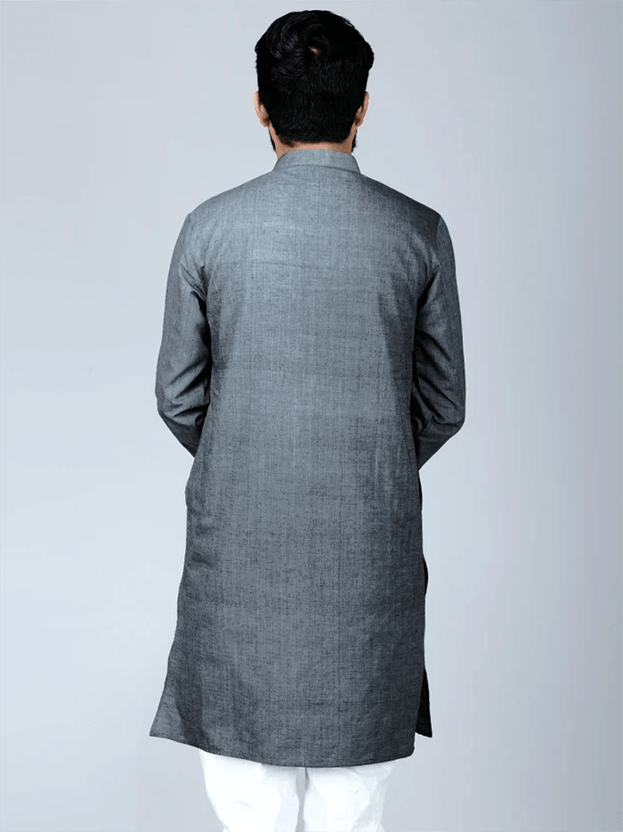 Black Grey Handwoven Organic Cotton Men Kurta