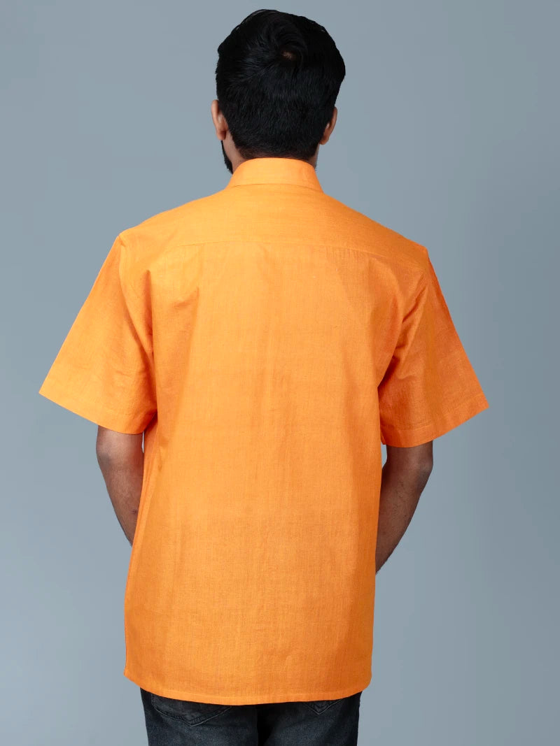 Cadmium Orange Handwoven Organic Cotton Formal Men Shirt