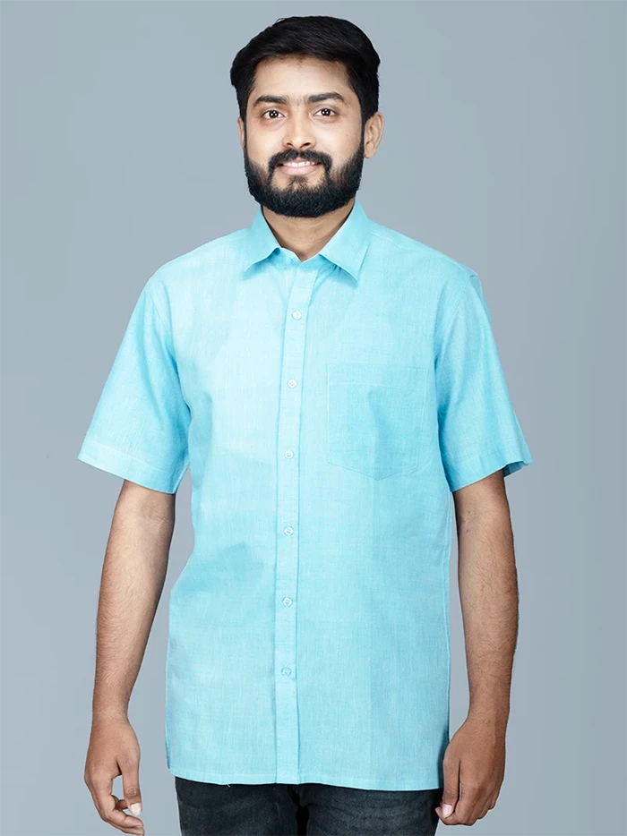 Sky Blue Handwoven Organic Cotton Formal Men Shirt