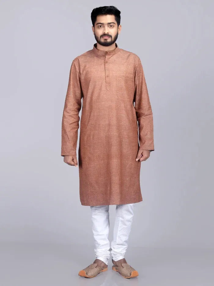 Brown Hanawoven Organic Cotton Men Kurta