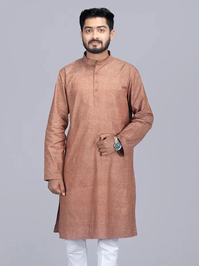 Brown Hanawoven Organic Cotton Men Kurta