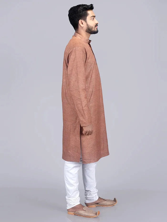 Brown Hanawoven Organic Cotton Men Kurta