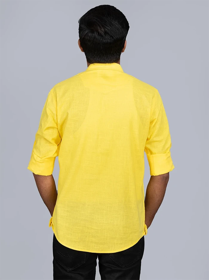 Yellow Handwoven Cotton Slab Men Short Kurta