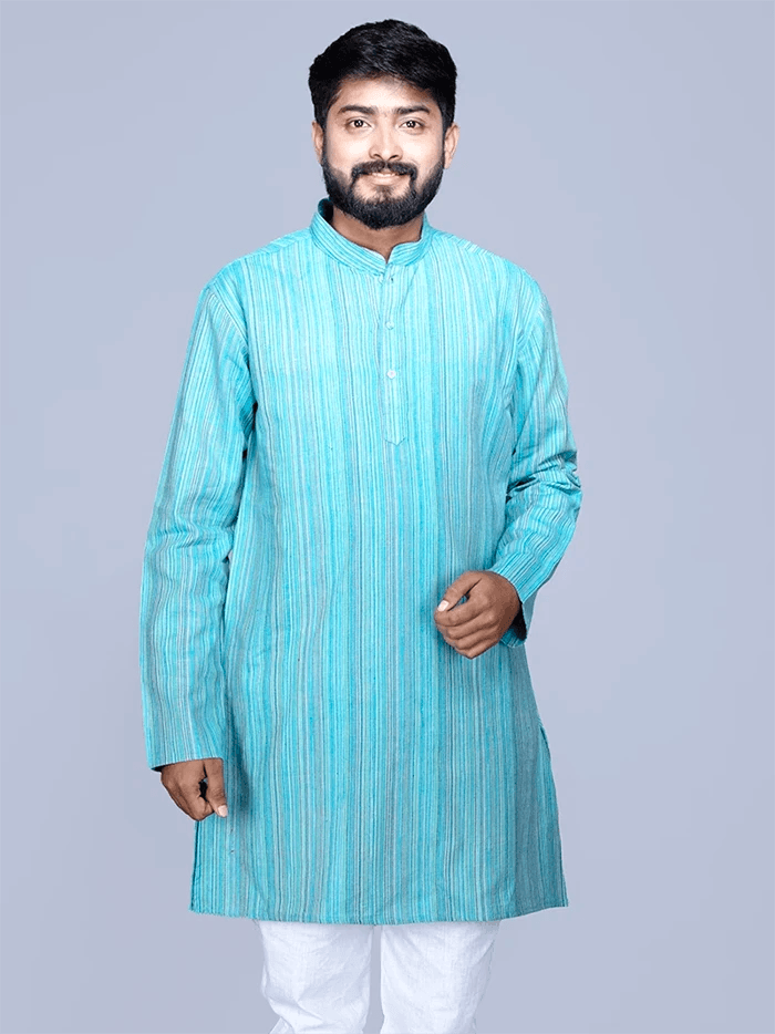 Handwoven Cotton Striped Short Length Men Kurta