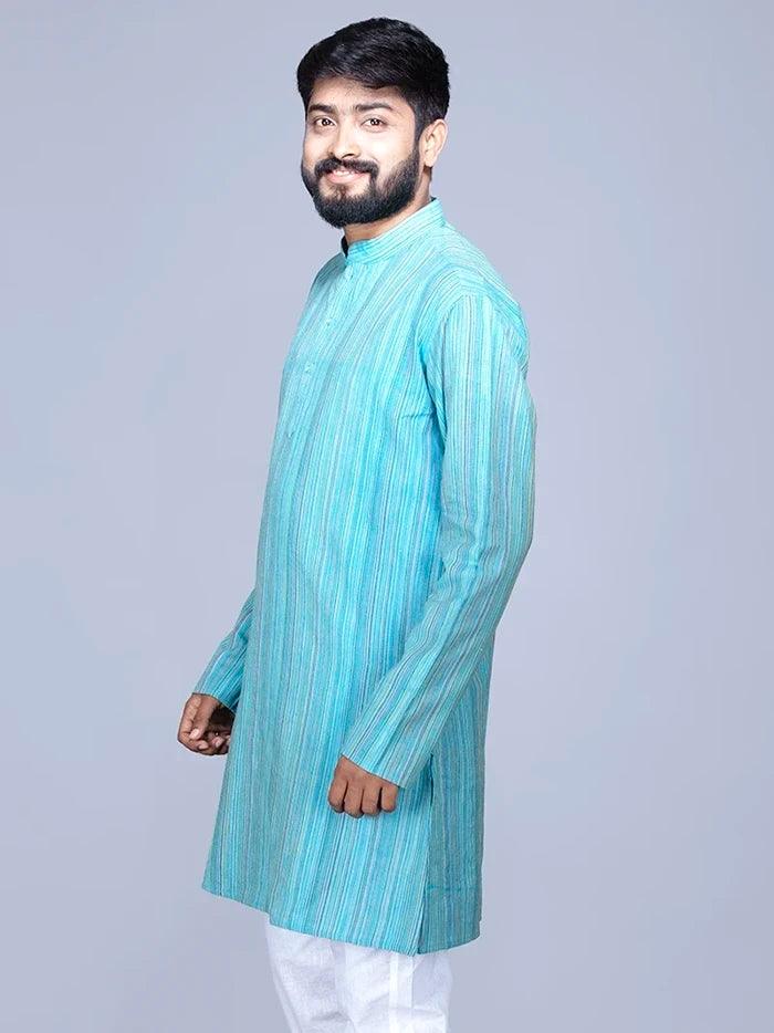 Handwoven Cotton Striped Short Length Men Kurta