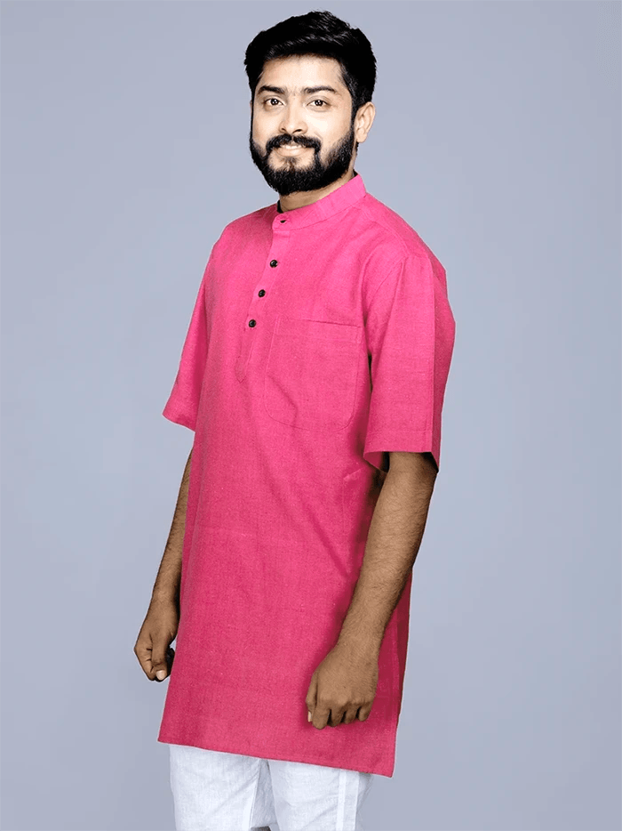 Rose Red Handwoven Organic Cotton Men Kurta