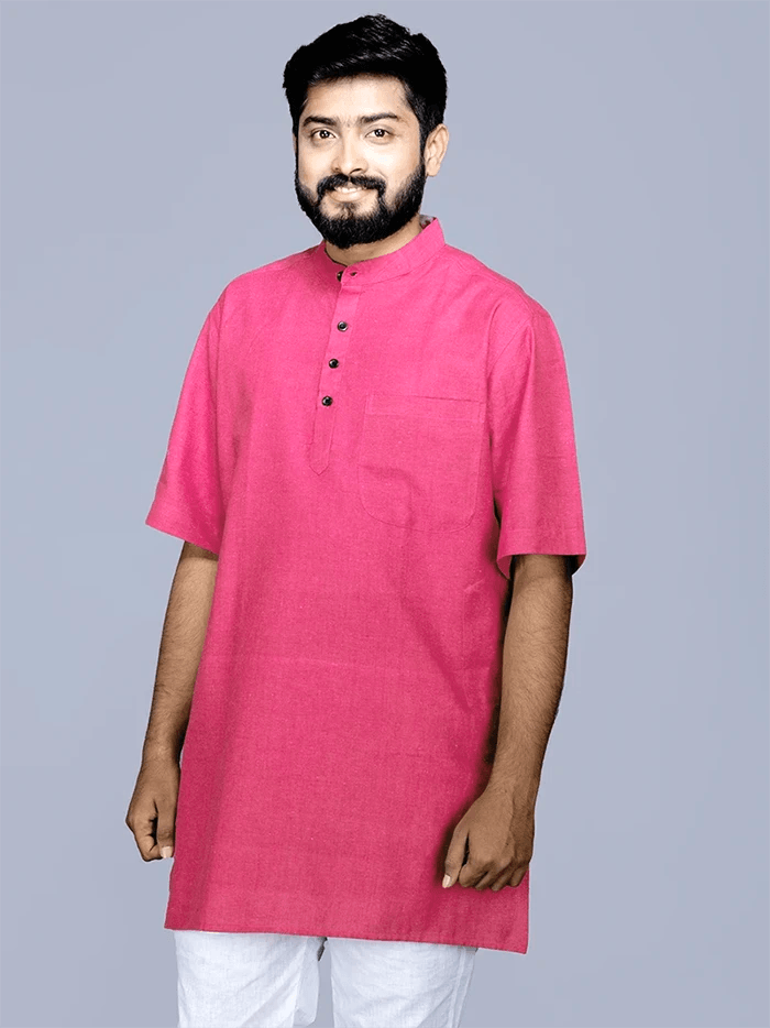 Rose Red Handwoven Organic Cotton Men Kurta