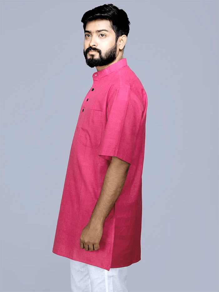 Rose Red Handwoven Organic Cotton Men Kurta