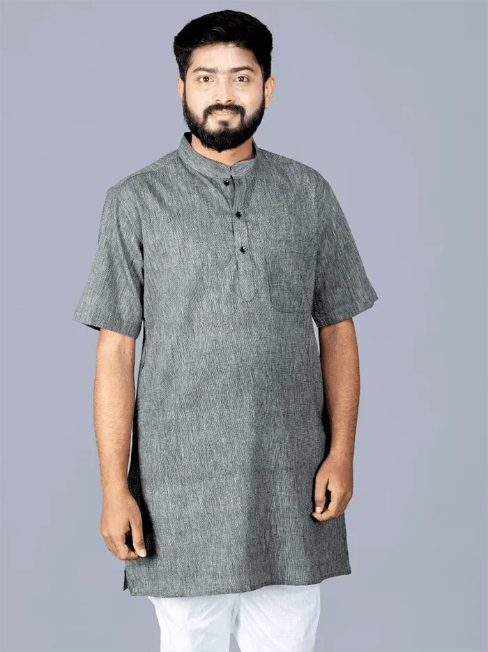 Black Handwoven Organic Cotton Men Kurta