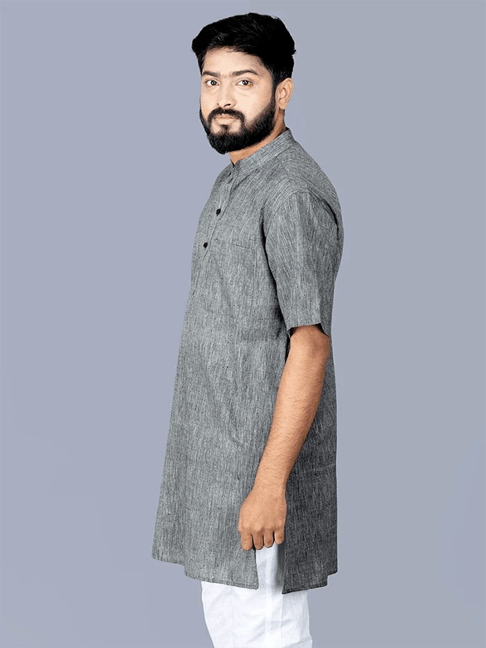 Black Handwoven Organic Cotton Men Kurta