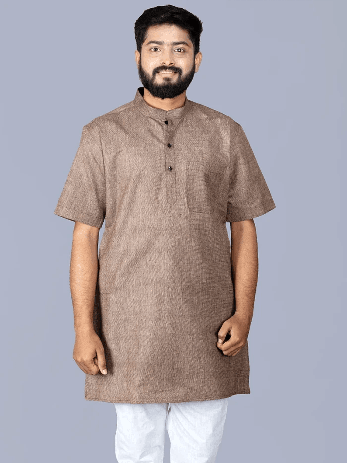 Brown Handwoven Organic Cotton Men Kurta