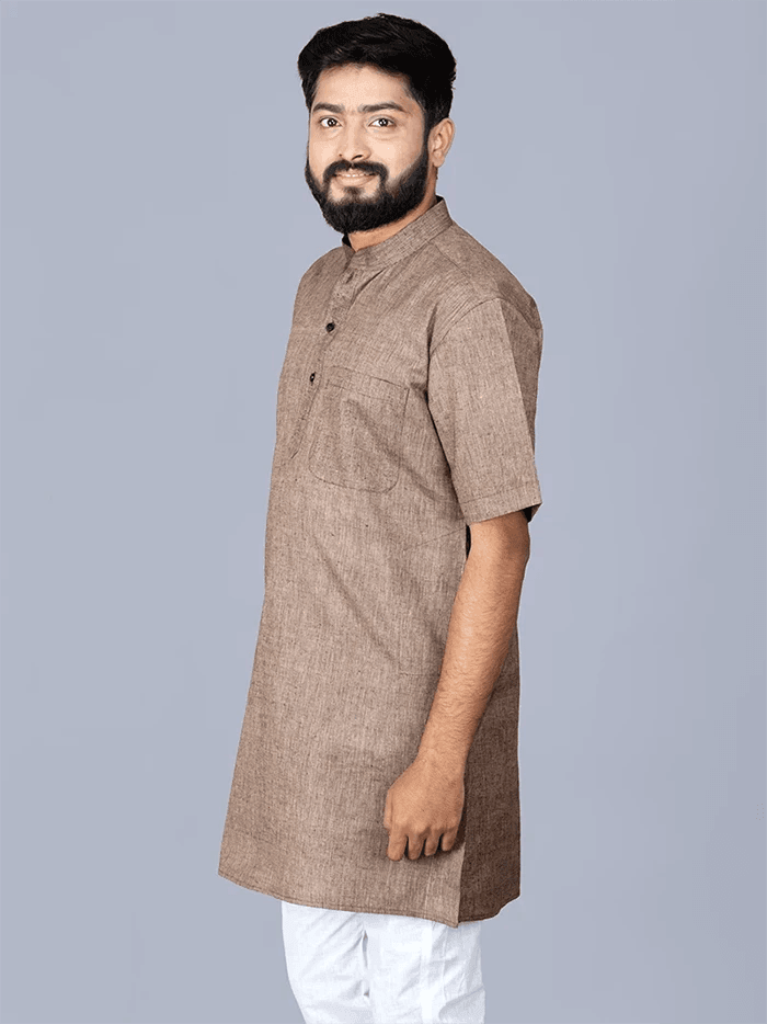 Brown Handwoven Organic Cotton Men Kurta