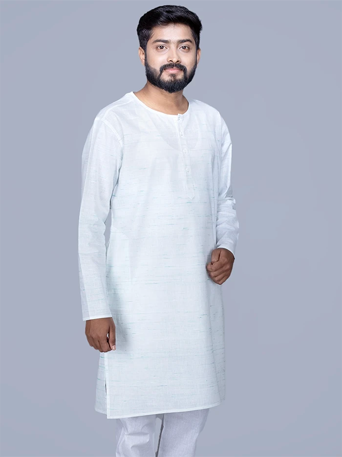 Organic Cotton Muslin Green Springs Medium Length Men Kurta