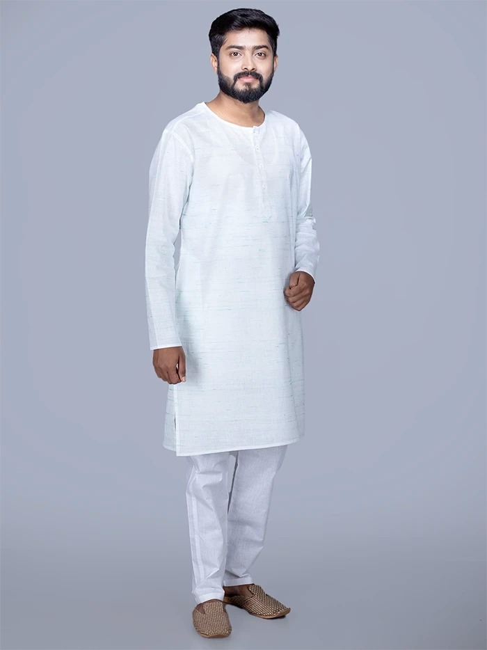 Organic Cotton Muslin Green Springs Medium Length Men Kurta