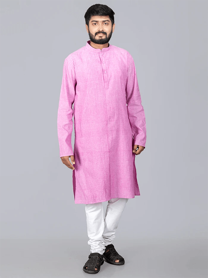 Lavender Handwoven Organic Cotton Pintuck Men kurta